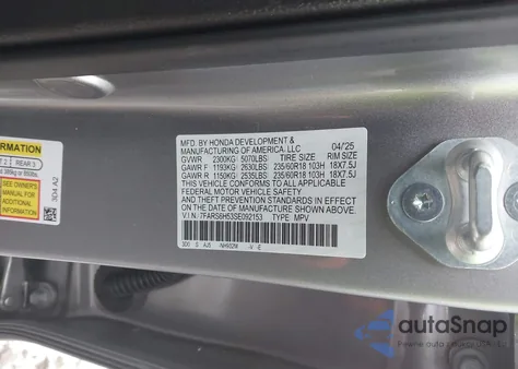 2025 Honda Cr-V Hybrid Sport z USA, uszkodzony, nr VIN 7FARS6H53SE092153